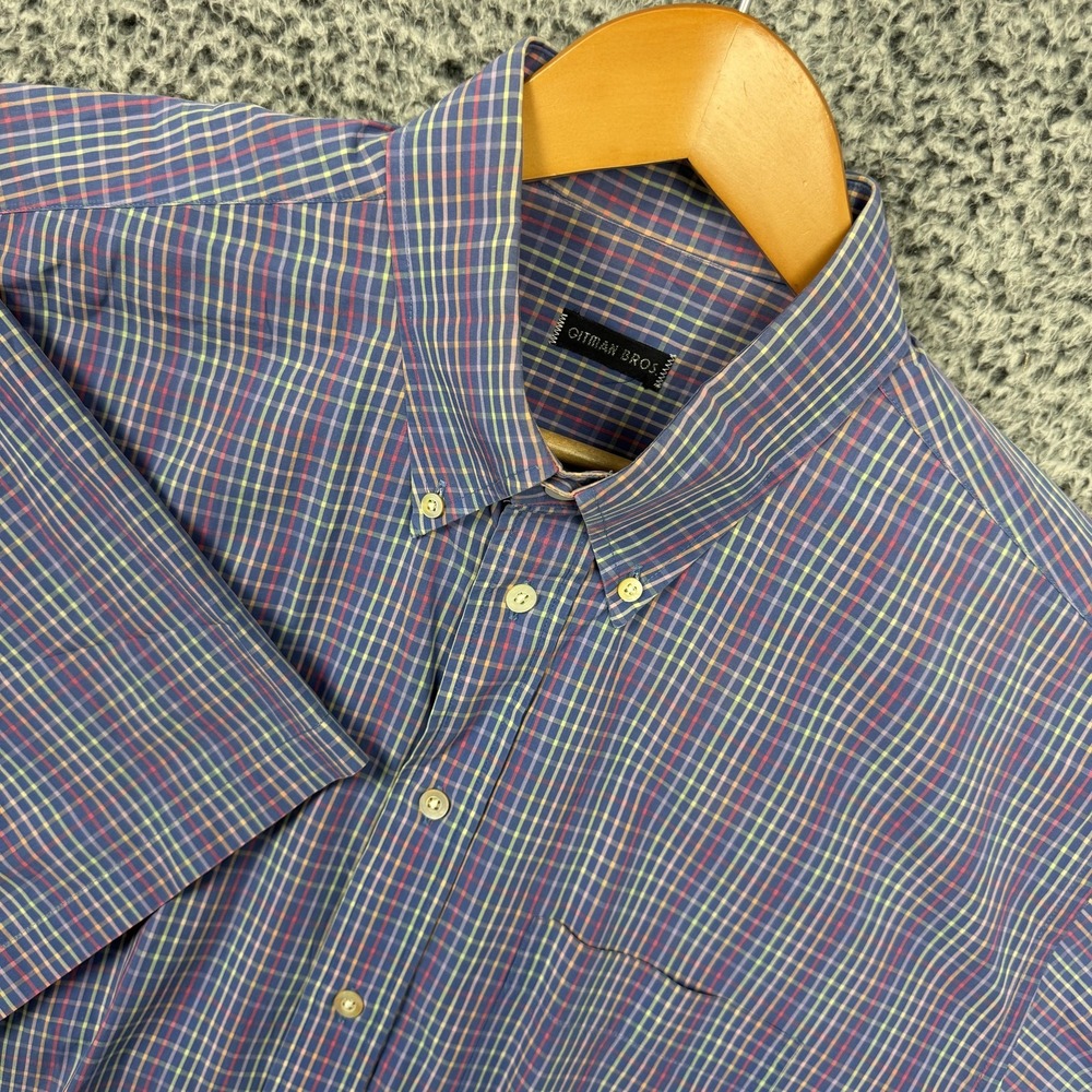 Gitman Bros Shirt Mens Large Blue Plaid Short Sleeve Button Down USA Vintage